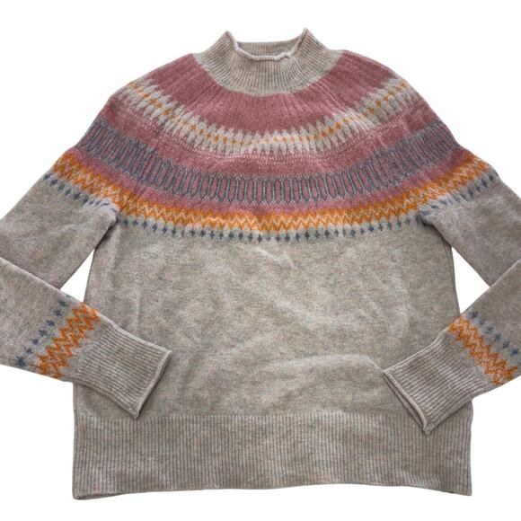 J.Crew Sweater Womens XX Small Pink Fair Isle Yoke Rollneck Supersoft Yarn - Picture 2 of 9